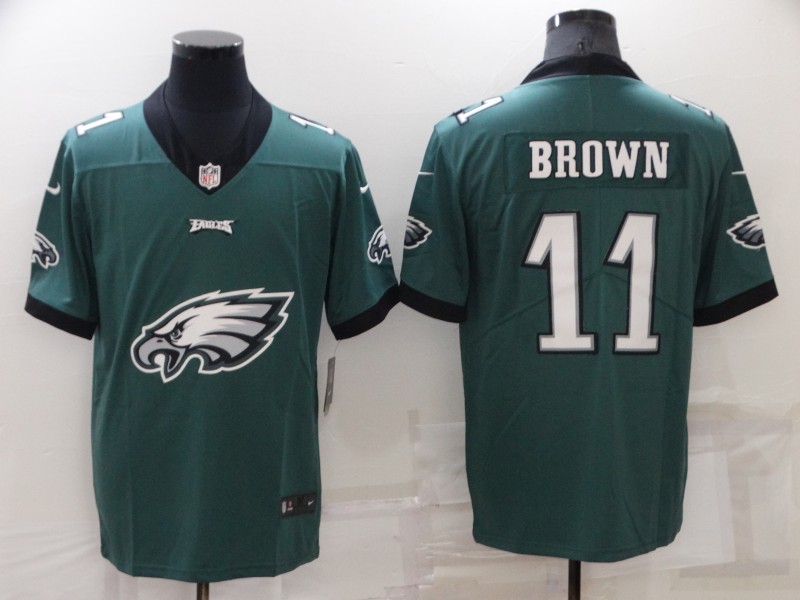Men's Philadelphia Eagles #11 A. J. Brown Green Team Big Logo Limited Stitched Jersey